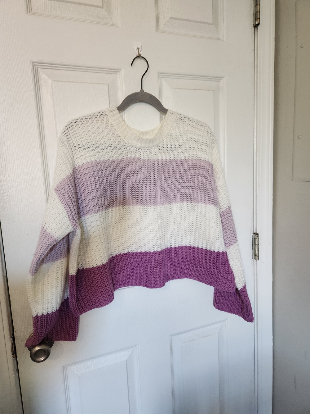 moon & madison Cream, Light Lavender & Purple Striped Scoop-Neck Sweater